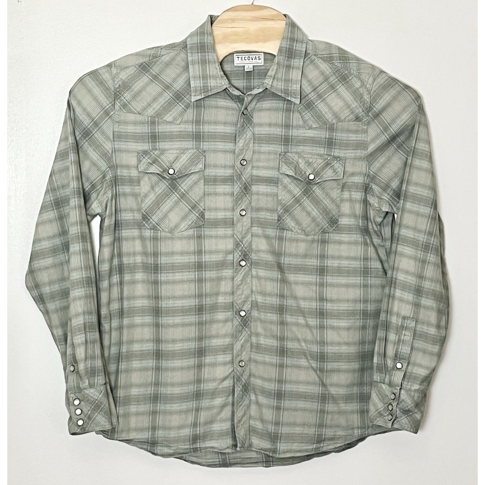 Tecovas Pearl Snap Shirt Men's Large Green Plaid Western Yellowstone‎ Cowboy